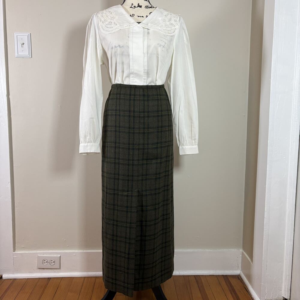 VTG Jones New York Wool Plaid Maxi Skirt NWT Green Tartan Academia Size 8